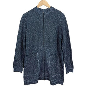 Pure Jill Double Zip Blue Knit Sweater Jacket Size Medium Cotton Blend Women’s